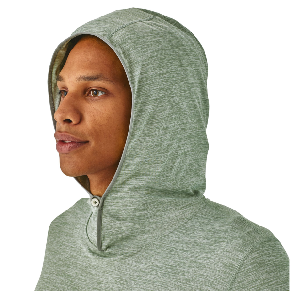 Patagonia Tropic Comfort Hoody II Celadon Fitz Trout Model Hood Patagonia Tropic Comfort Hoody II Celadon Fitz Trout Model Hood